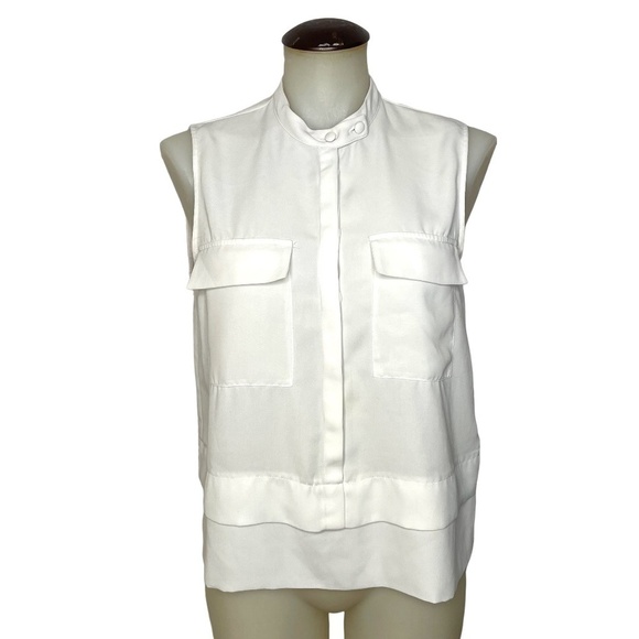 White Chiffon Sleeveless Blouse With Cargo Pockets 🤍 - Picture 1 of 8